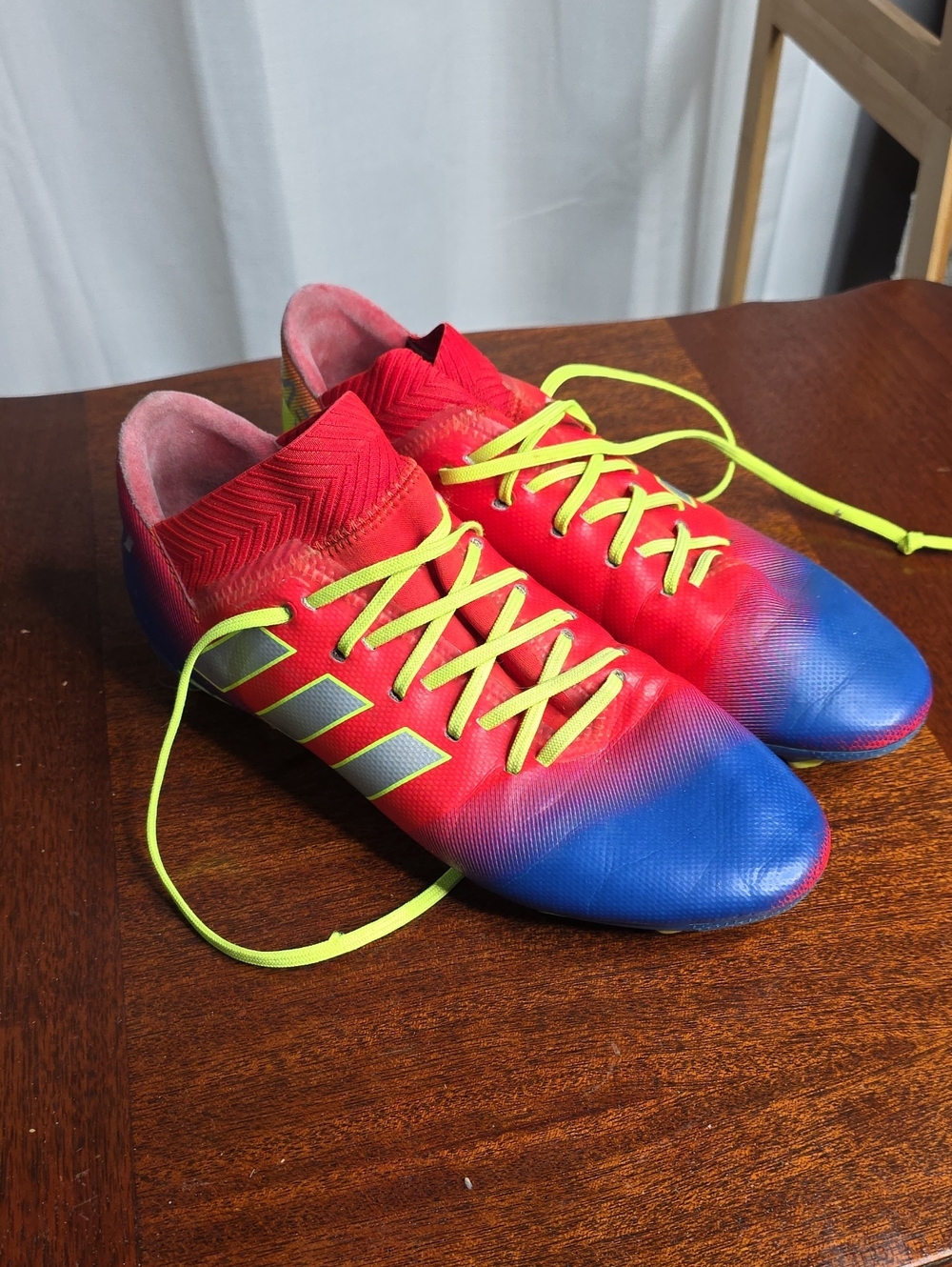 Men's Athletic Soccer Cleats in Red, Blue and Neon Yellow